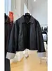Chaqueta de cuero casual con solapa estilo coreano 2026 para mujer, súper elegante, parka corta única de alta gama para otoño