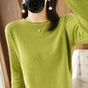 Top de punto de manga larga para mujer, estilo nuevo de primavera y otoño, algodón puro, cuello redondo, borde enrollado, forma de diamante, suéter calado con borde enrollado, camisa base de corte holgado