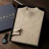 Suéter de cachemira para hombre con cuello semi-alto y patrón de diamantes, capa base de lana para otoño e invierno, suéter de punto holgado