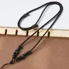Corda de Colar Preta Trançada à Mão para Homens, Corda de Couro Preta com Pingente Pixiu e Buda de Ébano Preto