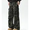 Pantalones de Grulla Camuflados de Bolsillo Múltiple Estilo Americano High Street para Hombre Primavera y Otoño Versátiles de Pierna Ancha Rectos Holgados Casuales