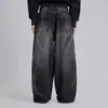 Jeans de Pierna Recta Sueltos Retro de Moda Unisex Pantalones Anchos Casuales con Pedrería Geométrica para Primavera y Otoño