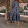 Vestido Casual Feminino Amazon de Comprimento Médio, Manga Longa, Xadrez, com Babados, Soltinho e para Festa, Comprimento até o Meio da Panturrilha