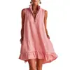 Vestido casual de verano sin mangas con media cremallera, volantes, suelto, nueva moda cruzada de Amazon para mujer