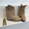 Botines de mujer estilo retro con plataforma interior y flecos, nueva colección de otoño, botas vaqueras versátiles de punta para mujeres menudas