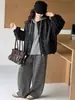 Conjunto Casual de Outono Três Peças Estilo Coreano para Meninas: Conjunto de Jaqueta com Capuz e Calça Wide Leg Listrada para Crianças Maiores, Roupa Fashion de Outono