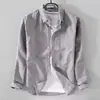 Camisa de Lino para Hombre Camisa de Manga Larga Casual Cuello Solapa Color Sólido Holgada Transpirable Material de Lino Camisa para Hombre Venta al por Mayor Comercio Exterior
