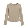 26097-26 Outono Estilo Coreano Slim Fit Básico Versátil Simples Gola Redonda Liso Estilo Básico Ombro Padrão Manga Longa Camiseta