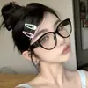 Gafas de Prescripción de Alta Gama Retro con Montura Grande en Forma de Corazón Estilo Ojo de Gato Marco Negro, Herramienta Mágica sin Maquillaje para Rostros Cuadrados y Redondos, Gafas Ojo de Gato B