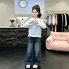 Conjunto Dopamina Estilo Coreano Primavera/Outono Nova Moda Colete Camisa Camada Casual Jeans Solto Conjunto de Três Peças