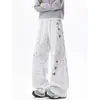 Pantalones deportivos para hombre estilo americano tie-dye bordados con dobladillo curvo, de uso rudo, sensación relajada y casual, pierna recta, adelgazantes, ligeramente acampanados