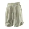 Shorts de linho gelado de seda para homens, calças esportivas de lyocell respiráveis de comprimento médio para o verão, calças casuais de cinco pontos largas de tamanho grande