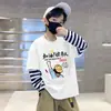 Camiseta de Algodón Puro Falsa de Dos Piezas para Niños Estampado de Dibujos Animados Camisa de Moda t Primavera Otoño Nuevo Estilo Infantil Estilo Coreano Elegante Moda Manga Larga