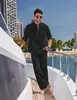 Primavera 2026 Comercio Exterior Amazon Más Vendido Conjunto de Camisa Henley Casual de Lino y Algodón de Color Sólido para Hombre + Pantalones