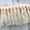 Franjas de Algodão Bege, Fio de Algodão e Bigodes Amarrados de Linha de Algodão, Bigodes de Vassoura Pequena, Renda de Franja Alargada