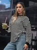 2026 Transfronterizo Amazon Europa y América Primavera y Otoño Nueva Camiseta Rayada de Manga Larga Casual Holgada Multicolores Versátil para Mujer con Cuello Redondo