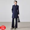 Abrigo de Lana Negro Cálido Profesional para Invierno 2026, Longitud Media por Encima de la Rodilla, Ropa de Trabajo para Joyería, Abrigo de Lana para Mujer