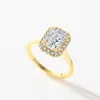Anillo de Plata de Ley 925 de Lujo Ligero Elegante con Diamante Sintético para Mujer, Anillo Sencillo y de Moda Bañado en Oro de 14K con Corte Princesa