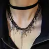 Colar Versátil Cruz Escura Europeu e Americano Multicamadas Borla Nicho Elegante Tira de Pescoço com Cadarço Sexy Corrente para Clavícula