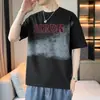 Ropa de alta gama de manga corta con bordado de letras de tela, estilo veraniego vintage, cuello redondo, color liso, estilo americano, versátil, para hombre y mujer, venta al por mayor transfronteriza