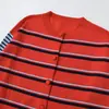 Ropa de Mujer al por Mayor Transfronteriza Verano Nuevo Estilo Europeo y Americano Manga Larga Cuello Redondo Rayas Tejido Bloques de Color Versátil Top