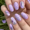 Unhas Postiças Ponto Roxo Lavanda, Oval Curto 24 Peças Moda Europeia e Americana