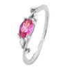 Anel Oval com Diamante Rosa Geométrico Incrustado Estilo Japonês, Tema Floresta com Galho e Folha para Mulheres, Ajustável, Único, Arco-Íris, Doce, Moderno e Elegante