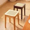 Taburete de Madera Maciza y Ratán Dingyue para Uso en Casa, Banco para Sala de Estar, Taburete Cuadrado, Taburete Bajo Simple, Silla para Cambiarse los Zapatos