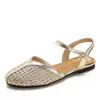 Sandalias Versátiles Cómodas para Viajar Baotou para Mujer Tejidas de Malla Hueca sin Espalda con Correa Única Suela Plana Zapatos para Mujer 655-12