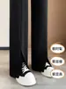 Pantalones de traje de pierna ancha para mujer, de cintura alta, con abertura lateral, para primavera y otoño, adelgazantes, elegantes, versátiles, de longitud hasta el suelo, informales para ir al trabajo
