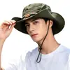 Sombrero de Pescador con Protección Solar para Exteriores para Hombres y Mujeres, Sombrero de Sol Grande de Ala para Viajes de Verano, Bordado para Montañismo, Pesca, Senderismo