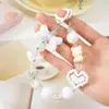 Bloques de Construcción de Cristal Corazón Cadena Doble Cadena para Teléfono Móvil Llavero para Coche Colgante Decoración para Bolsa de Auriculares Accesorio para Funda de Teléfono Móvil Hecho a Mano