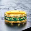 Venta Caliente al Contado Transfronteriza Anillo de Acero de Tungsteno con Patrón Dorado Electrochapado de 8 mm Incrustado con Grava Azul-Verde Lámina de Oro para Hombre