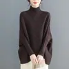 Suéter tejido de manga murciélago irregular transfronterizo para mujer, cárdigan holgado, top para mujer, camiseta básica de cuello alto para otoño e invierno