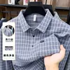 Camisa polo para hombre transfronteriza con cuello camisero, manga larga, estilo business casual, bolsillo real, camiseta de cuadros, estilo otoño, ropa de papá