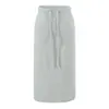 Falda de punto gris para mujer con cintura elástica, ajustada a la cadera, corte recto, holgada, casual, falda larga/falda midi versátil