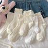 Calcetines Blancos Transpirables para Mujer Calcetines Jk Encaje Mary Jane con Zapatos Pequeños de Cuero Calcetines hasta la Mitad de la Pantorrilla Lazo Lolita Fábrica