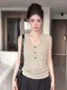 Chal de punto calado estilo coreano con bolsillos pequeños, top de punto sin mangas para mujer, estilo europeo, nuevo modelo de verano, alta calidad, corte holgado, top adelgazante