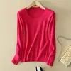 Suéter de punto para mujer otoño e invierno Nuevo Cuello redondo Delgado Sin lana Suéter corto Talla grande Pulóver Camiseta básica Venta al por mayor