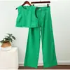 Conjunto de duas peças novo para mulheres de cor sólida, top tipo colete com gola redonda e calças pantalona, terno de calças simples, fashion e chique