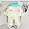 Invierno Nuevo Estilo Niños y Niñas Terciopelo Cuello Alto Cremallera Camisa Combinación de Colores Manga Larga Traje Bebé Cálido Ropa Infantil Conjunto de Dos Piezas