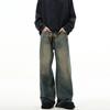 Primavera Nuevo Retro Lavado Jeans de Hombre Americano Cleanfit Recto Pierna Ancha Vintage Pantalones Sueltos