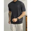 Camiseta de Tricô Manga Curta para Homem, Gola Meio Alta, Listrada, Slim Fit, Estilo Old Money, Seda Gelada, Verão, Dropshipping Transfronteiriço, Atacado de Fábrica