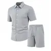 Conjunto de Camisa de Manga Curta e Shorts de Verão Masculino para Comércio Exterior Transfronteiriço Conjunto Casual de Roupa Esportiva com Tecido Jacquard Europeu e Americano Camisa POLO com Gola