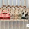 Regata Tricô Curta da Moda para Mulheres, Novo Estilo Verão 2025, Cropped Listrado Color Block de Cintura Alta, Sem Mangas