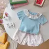 Conjunto de Roupa de Verão para Meninas 2025 Novo Estilo Infantil Verão Fino Manga Curta Shorts Conjunto de Duas Peças Tendência Atacado