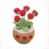 Flor de Lã Pote Gradiente Rosa 6 Cabeças Crochê à Mão Acabada Flor Imortal Flor Artificial Bonsai de Mesa