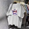 Camiseta de Manga Corta 100% Algodón Puro para Verano, Elegante y Personalizada, con Lindo Estampado de Gato de Dibujos Animados, Top Chic Adelgazante para Usar por Encima