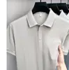 Camisa Polo Masculina de Verão Tecido Exquisito com Contas Respirável Lisa Pespontos em Cor Contrastante Gola Manga Curta Cor Sólida para Meia-Idade