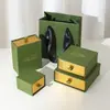 Caja de Joyería de Cajón Verde Oscuro de Lujo Ligero Caja de Embalaje para Joyería Anillo Collar Pulsera Almacenamiento de Joyería Lata Estampado en Caliente LOGO